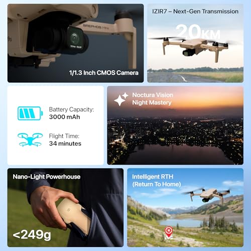 IZI Brephos Mini Nano Drone Fly More Combo with 4K HDR Camera, Under 249g Lightweight Design, 20km IZI R7 Transmission, True Vertical Shooting, Advanced Tracking & Smart RTH with 3 Batteries for Extended Flying - Image 2