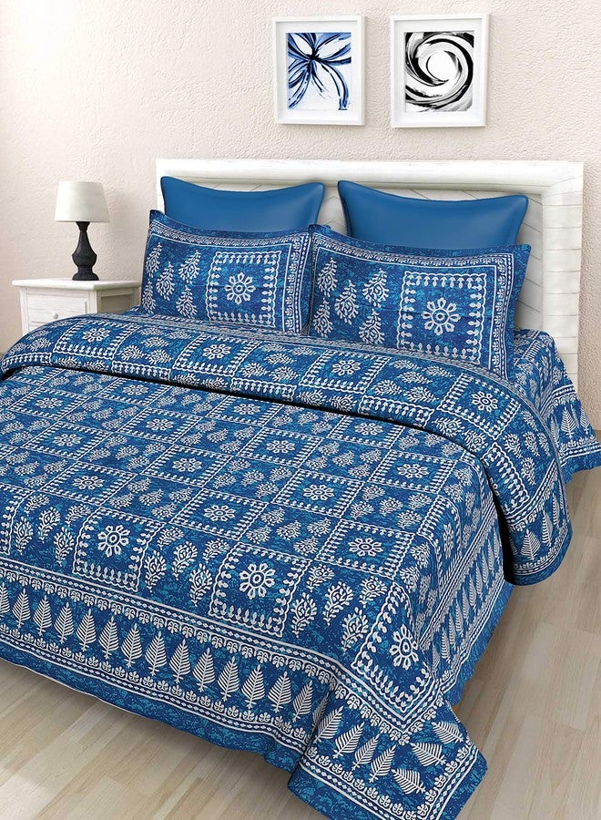 SheetKart Floral 144 TC Cotton Double Bedsheet with 2 Pillow Covers, Blue