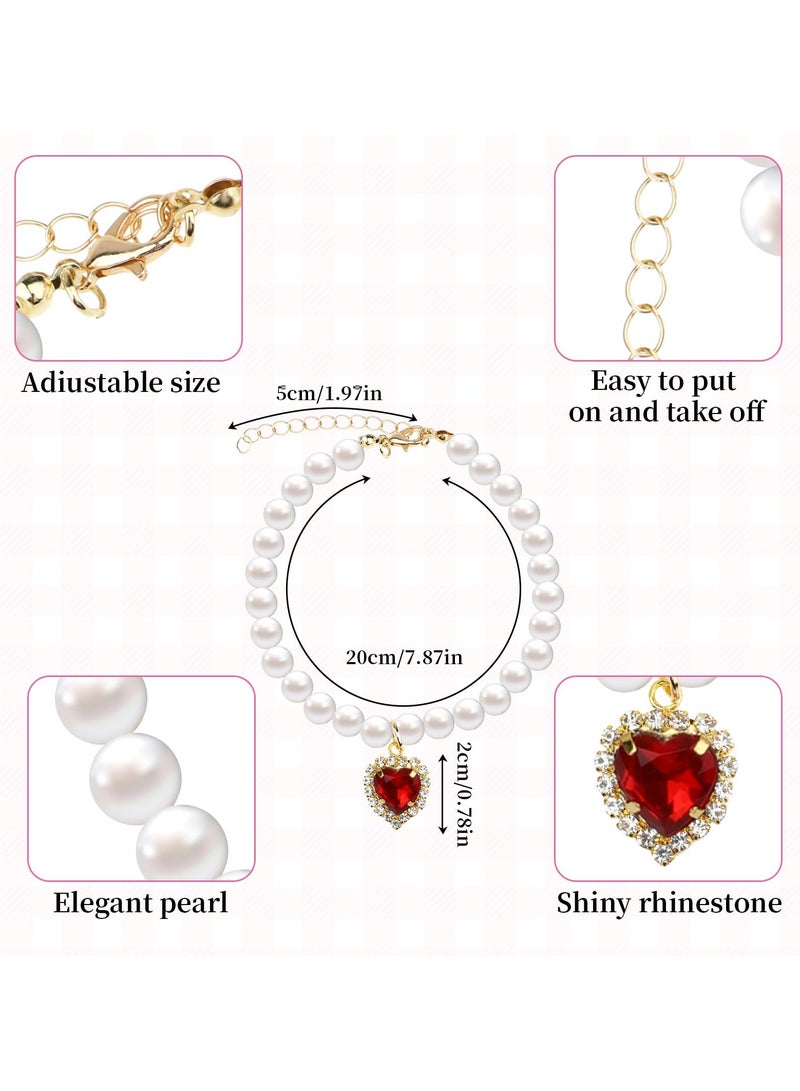 SUNSAR 2 Pcs Pearl Cat Necklace Cat Collar with Rhinestone Heart Pet Jewelry Accessories Birthday Wedding Collar for Cats Puppy Dress Accessories - Image 2