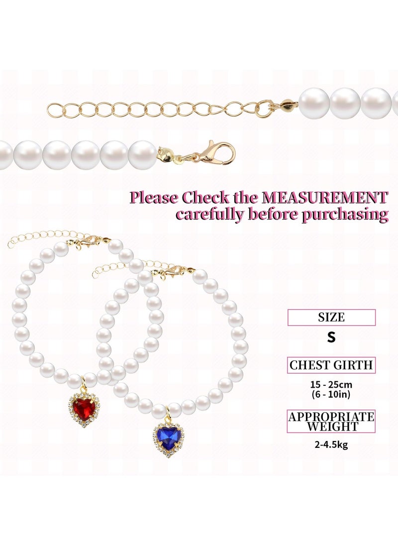 SUNSAR 2 Pcs Pearl Cat Necklace Cat Collar with Rhinestone Heart Pet Jewelry Accessories Birthday Wedding Collar for Cats Puppy Dress Accessories - Image 3
