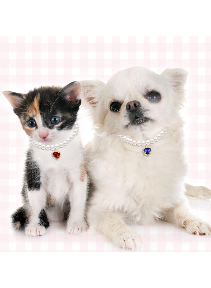 SUNSAR 2 Pcs Pearl Cat Necklace Cat Collar with Rhinestone Heart Pet Jewelry Accessories Birthday Wedding Collar for Cats Puppy Dress Accessories - Image 5