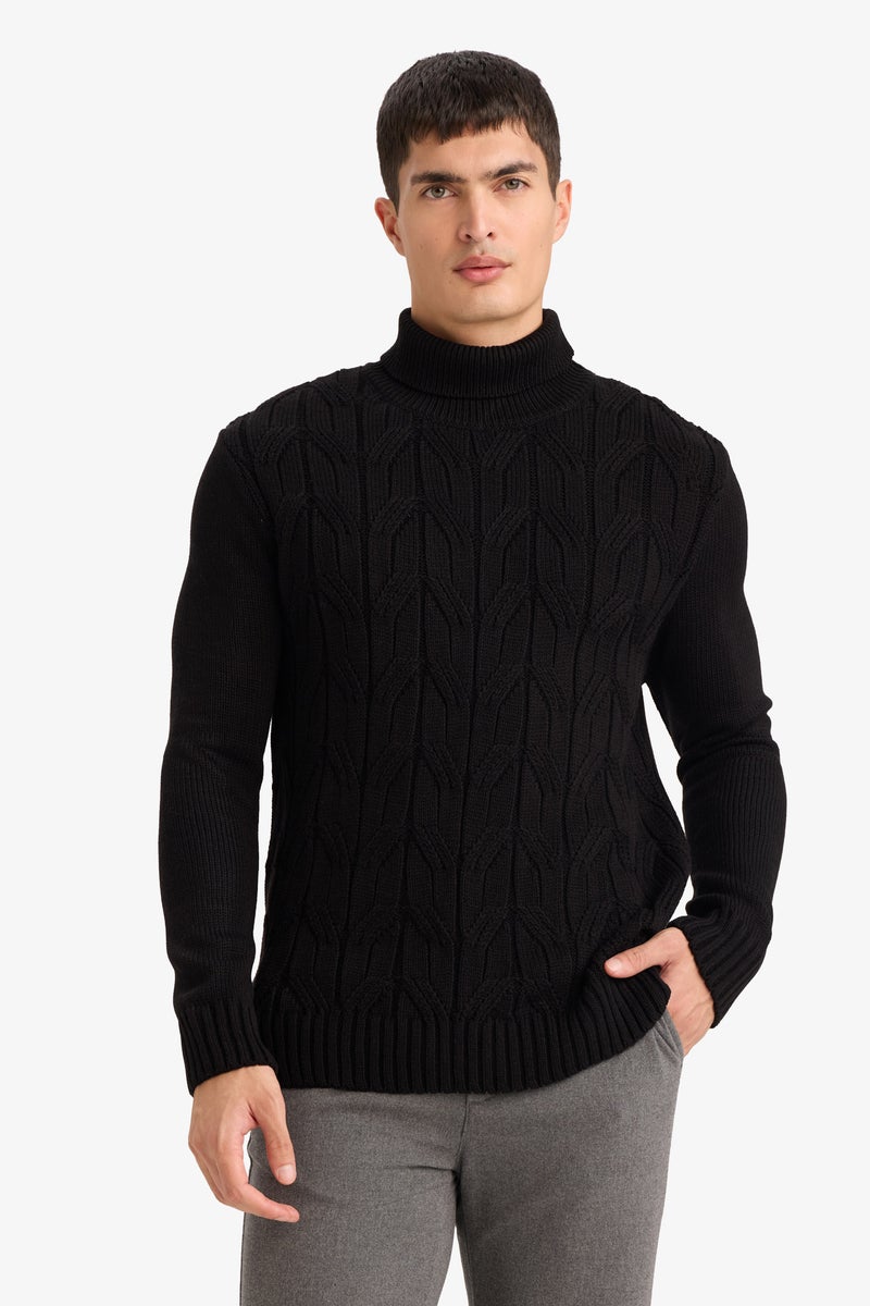 DeFacto Black Man Standard Fit Turtleneck Knitwear Pullover Casual - Image 1