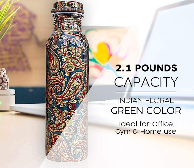 KC Pure Copper Designer Water Bottle with Leak Proof Protection, Ayurveda and Yoga Health Benefits (1000ml, 1Unit) With Lacqure Coating - Image 5