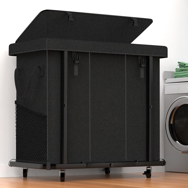 kunlabori 60 Gal(230L) High Grade Large Laundry Basket with Wheels, Rolling Laundry Hamper, Laundry Cart with Metal Frame and Removable Bag Design, Suitable for Laundry Room, Bedroom (Black, 3 Section 230L) - Image 1
