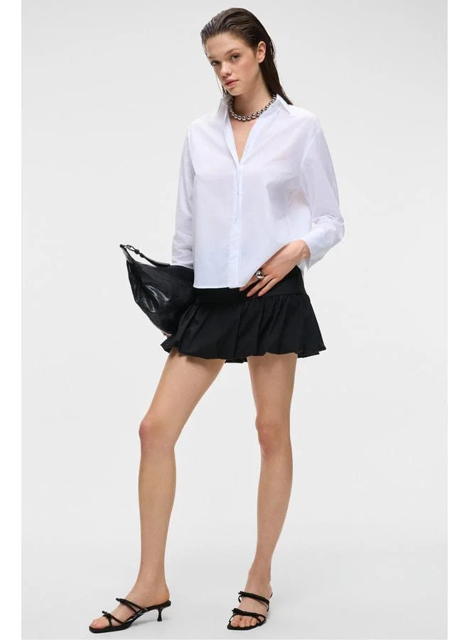 Grimelange VARAZDIN Women's Oversized Long Sleeve 100% Cotton Shirt with Thin White Collar.