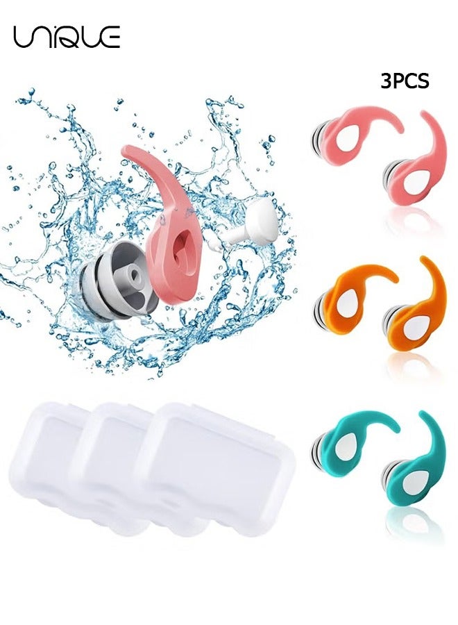 Unique 3 Pairs Swimming Earplugs for Kids, Soft Silicone Waterproof Swimming Earplugs, Kids' Reusable Swimming Earplugs for Swimming, Surfing, Diving, Showering for Kids Aged 5~12 Years  - Image 1