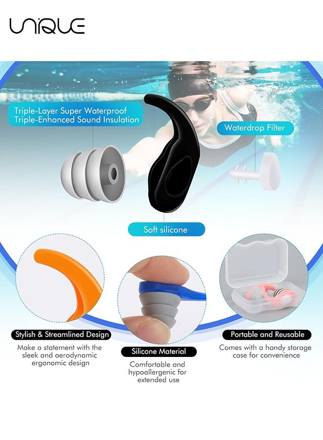 Unique 3 Pairs Swimming Earplugs for Kids, Soft Silicone Waterproof Swimming Earplugs, Kids' Reusable Swimming Earplugs for Swimming, Surfing, Diving, Showering for Kids Aged 5~12 Years  - Image 2