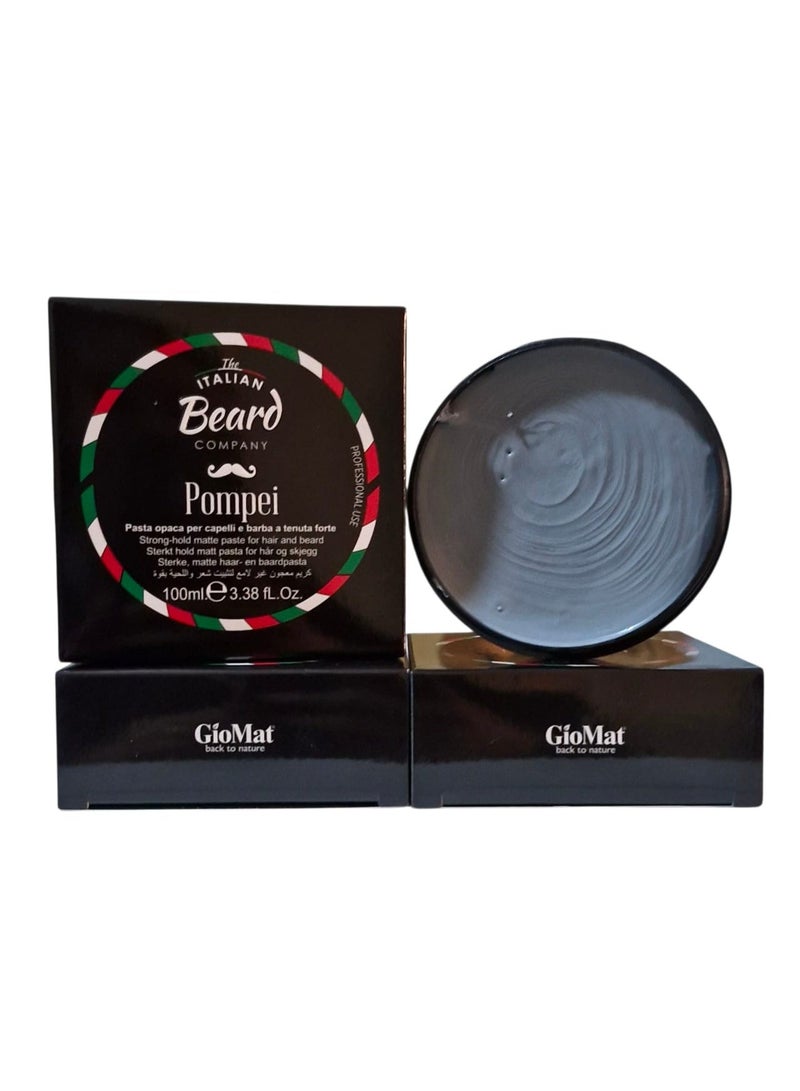 Giomat Italian Beard Styling Strong Hold Matte Paste for Hair & Beard 100ml - POMPEI - Image 1