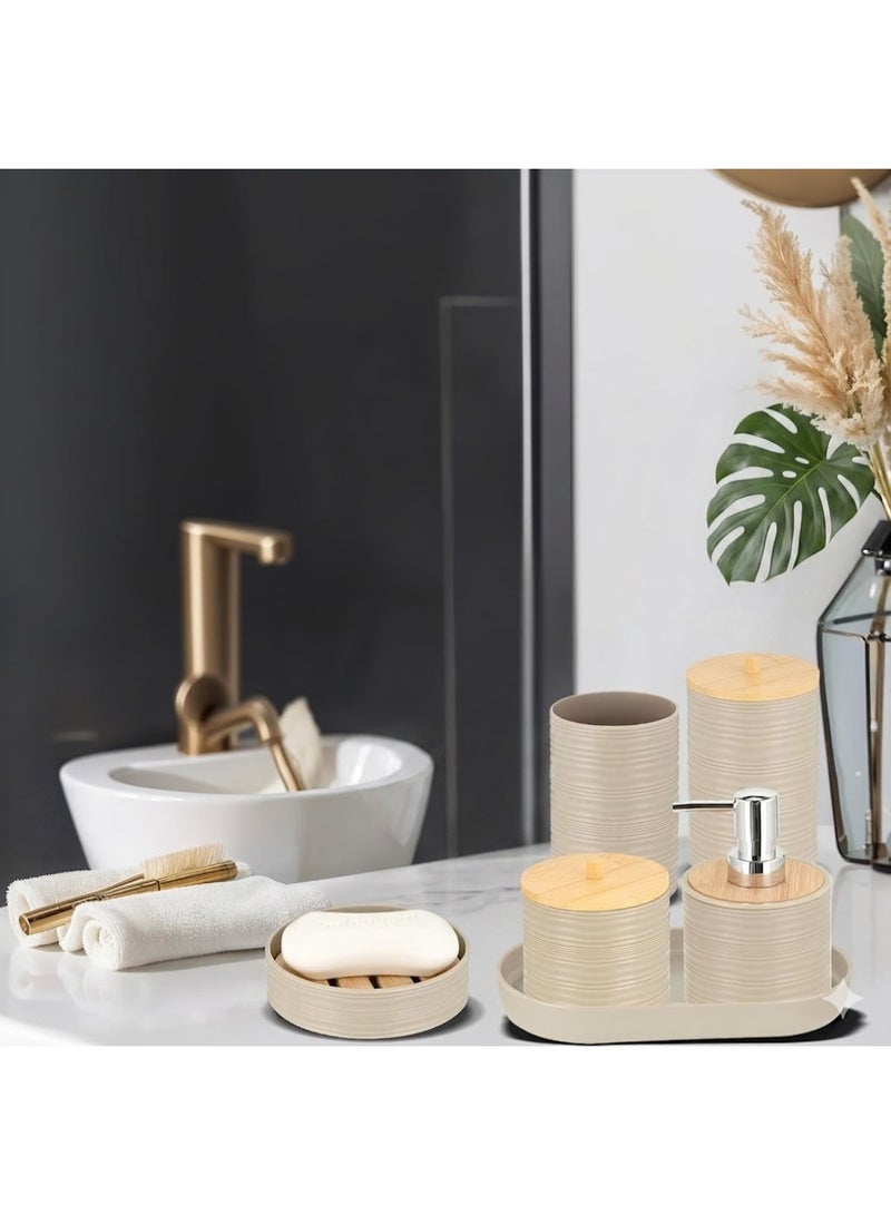 10 Piece Beige Bamboo Plastic Bathroom Accessories Set - Image 5