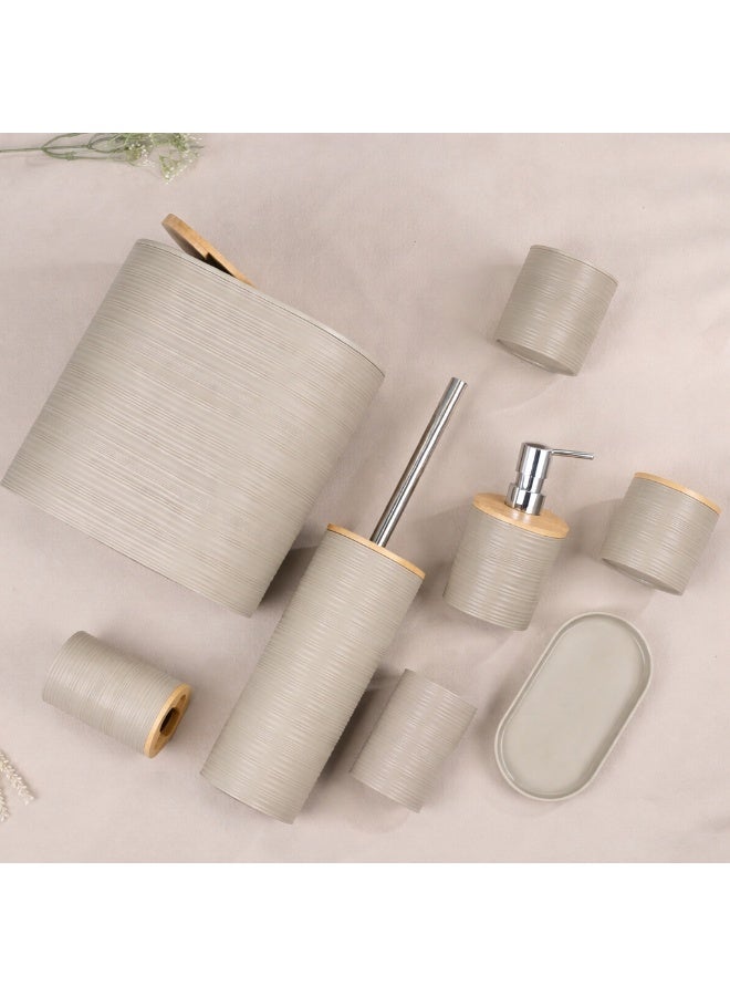 10 Piece Beige Bamboo Plastic Bathroom Accessories Set - Image 2