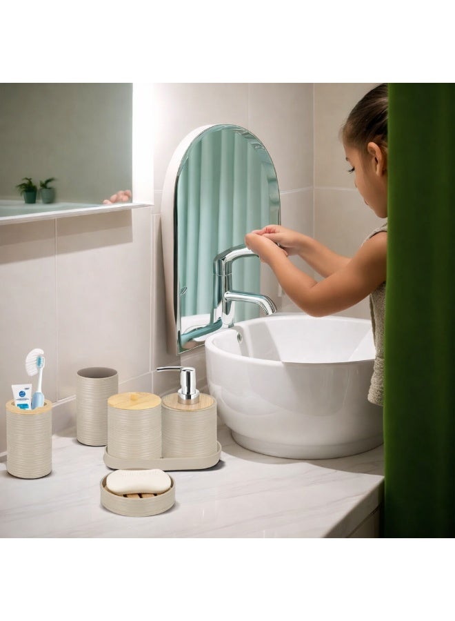 10 Piece Beige Bamboo Plastic Bathroom Accessories Set - Image 4