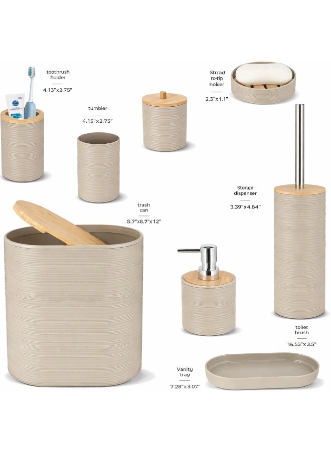 10 Piece Beige Bamboo Plastic Bathroom Accessories Set - Image 3