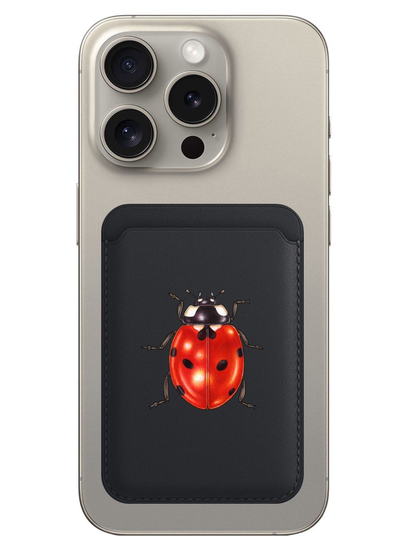 Theodor Magnetic Wallet, Compatible with MagSafe Wallet, for iPhone Wallet, for iPhone 16/15/14/13/12 Series, Not for iPhone 13/12 mini, 3 Card Holder, Vegan Leather, Black - ladybug - Image 1