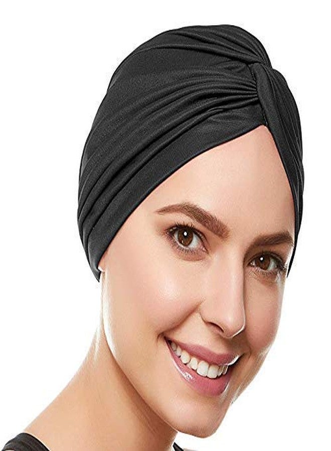 BISMAADH Men's and Women's Pleated Head Wrap Knit Bonnet Turban/Pleated Stretchable Polyester Sun Cap Pagri (Black, Free Size) - Image 2