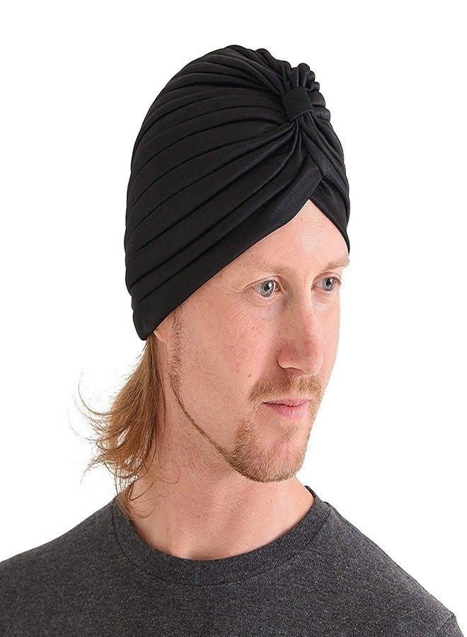 BISMAADH Men's and Women's Pleated Head Wrap Knit Bonnet Turban/Pleated Stretchable Polyester Sun Cap Pagri (Black, Free Size) - Image 1