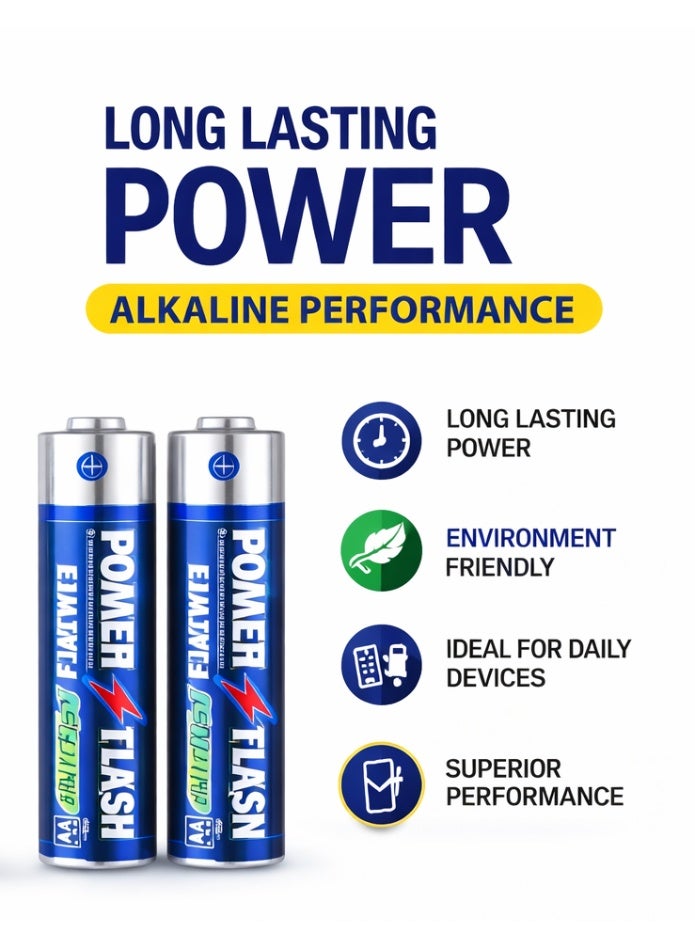 POWER FLASH AA Alkaline Batteries 1.5V – Long Lasting & Eco-Friendly – 2 Pieces Pack - Image 2