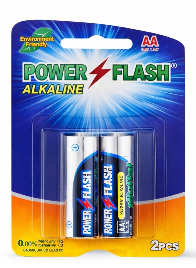 POWER FLASH AA Alkaline Batteries 1.5V – Long Lasting & Eco-Friendly – 2 Pieces Pack - Image 1