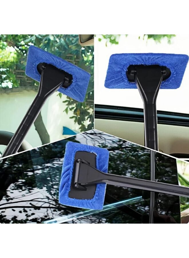Car Windshield Cleaning Tool, Upgraded Windshield Cleaner with 6 Washable and Reusable Microfiber Pads and 1 ps spray bottle and Extendable Handle for Auto Glass Wiper, Blue - Image 3