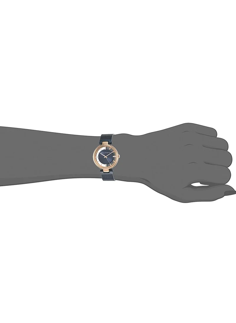 فرنش كونكشن 34mm Quartz Women's Watch with Blue Dial & Stainless Steel Mesh Bracelet