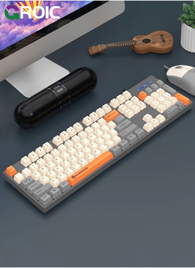 GROIC - Mechanical Gaming Keyboard, Plug and Play, 104 Keys + Extra 4 Hotkeys Wired Mechanical Keyboard  Compact Keyboard for Windows XP 7 8 10 11 for OS X - Image 1