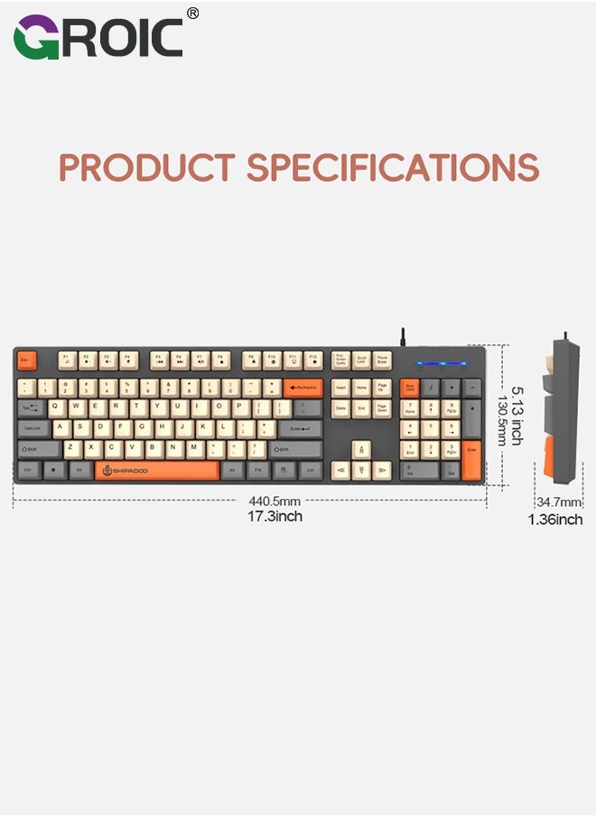 GROIC - Mechanical Gaming Keyboard, Plug and Play, 104 Keys + Extra 4 Hotkeys Wired Mechanical Keyboard  Compact Keyboard for Windows XP 7 8 10 11 for OS X - Image 1