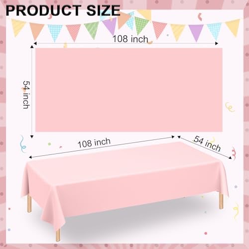 WNINK 2 Pack Plastic Light Pink Tablecloths for Parties Disposable Table Covers 54" x 108" Baby Pale Pink Pastel for Baby Shower Party, Parties Bridal Shower, Engagement Wedding,Holiday Birthday - Image 3
