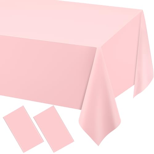 WNINK 2 Pack Plastic Light Pink Tablecloths for Parties Disposable Table Covers 54" x 108" Baby Pale Pink Pastel for Baby Shower Party, Parties Bridal Shower, Engagement Wedding,Holiday Birthday - Image 1