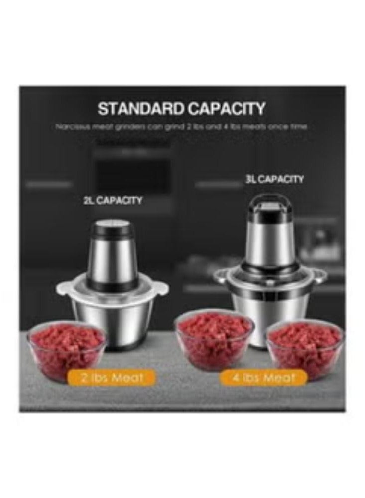 ACLIX Food Chopper Electric Meat Chopper with Powerful Motor 3L Stainless Steel, 2 Speed Levels Safety Function Multi Chopper for Meat Fruits Vegetables. - Image 2