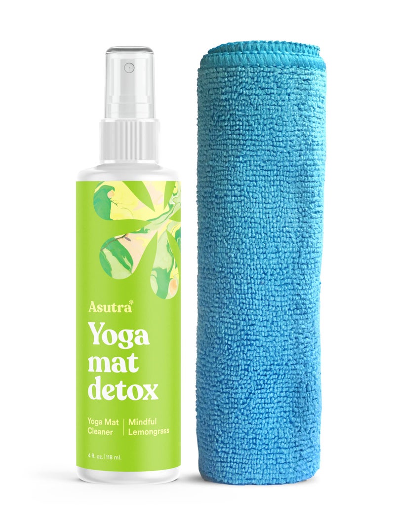 ASUTRA Yoga Mat Cleaner Spray (Mindful Lemongrass), 4 fl oz - No Slippery Residue, Organic Essential Oils Deep-Cleansing for Fitness Gear & Gym Equipment, Microfiber Towel Included - Image 1