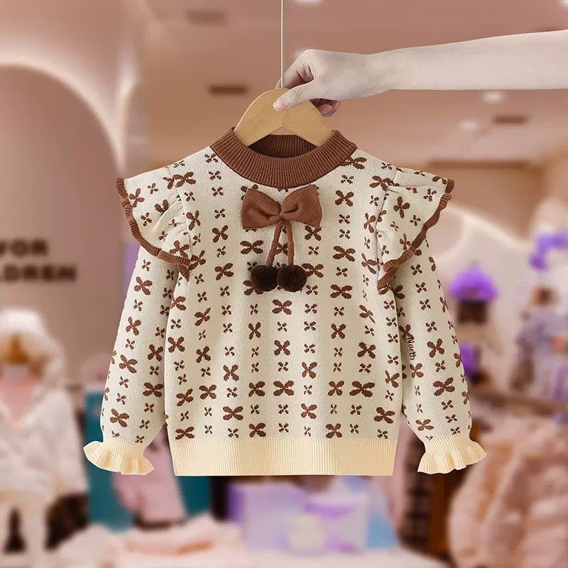 Girls knitted sweater suit autumn and winter New knitwear childrens clothing Western style baby girls flared pants two-piece suit fashion Purple - Image 5