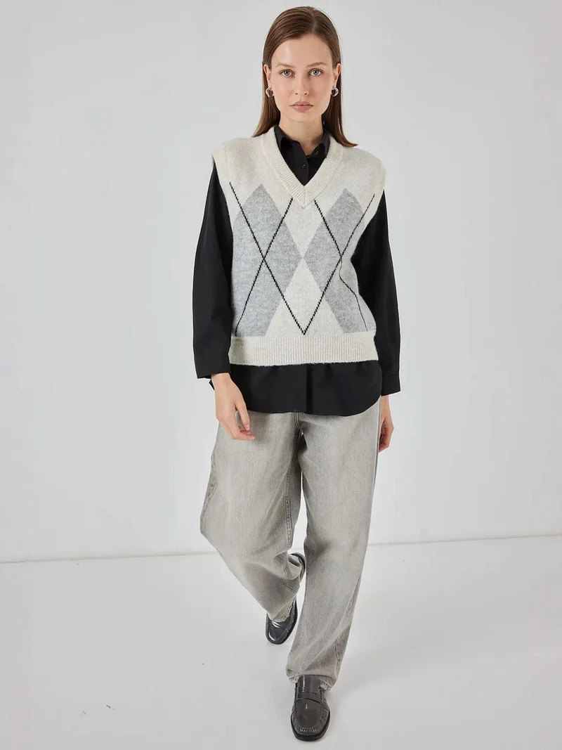 BIG DART BDART Argyle Patterned Knitwear Vest