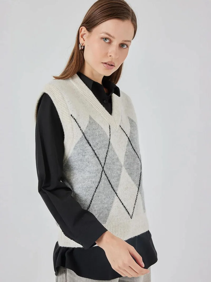 BIG DART BDART Argyle Patterned Knitwear Vest