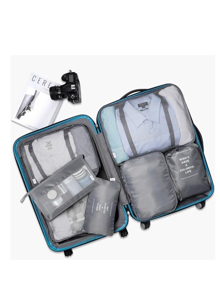 DUNISO 7Pcs SET Travel Luggage Organizer Packing Cubes Set, Foldable Travel Packing Kit Waterproof Laundry Bag, Lightweight Travel Organizer Bag for Clothes Shoes Storage - Grey - Image 1