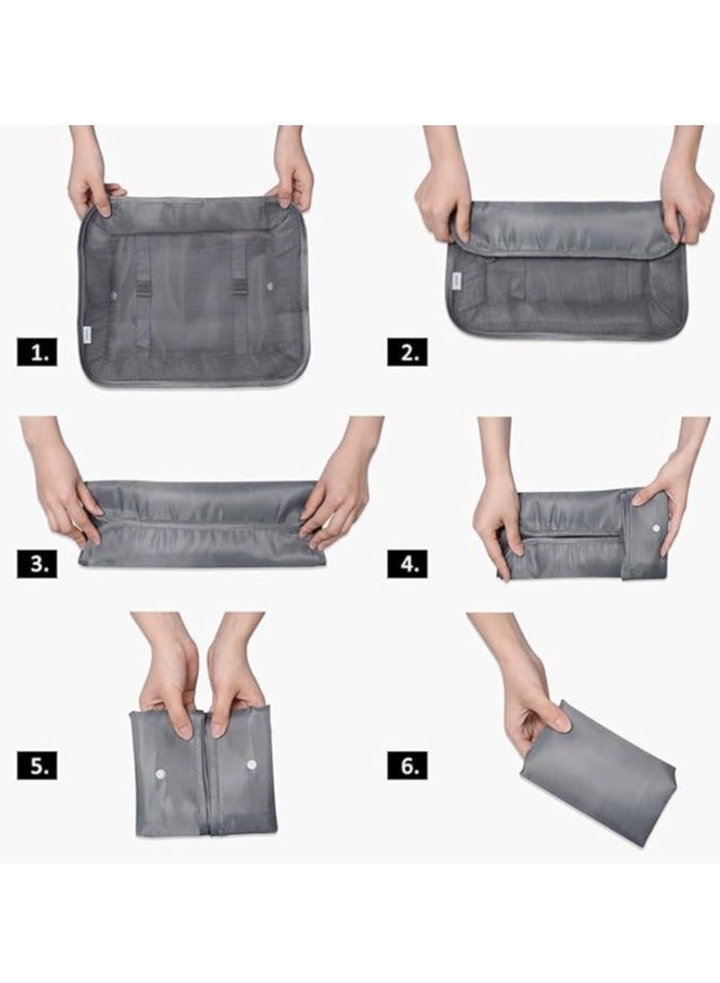 DUNISO 7Pcs SET Travel Luggage Organizer Packing Cubes Set, Foldable Travel Packing Kit Waterproof Laundry Bag, Lightweight Travel Organizer Bag for Clothes Shoes Storage - Grey - Image 5