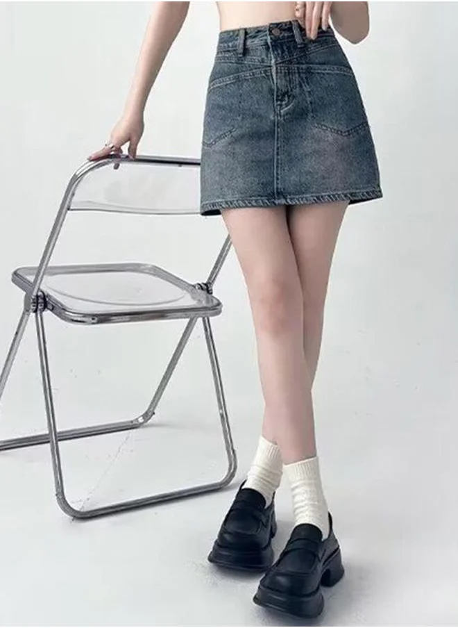 يونيكي Blue Straight Mini Denim Skirt