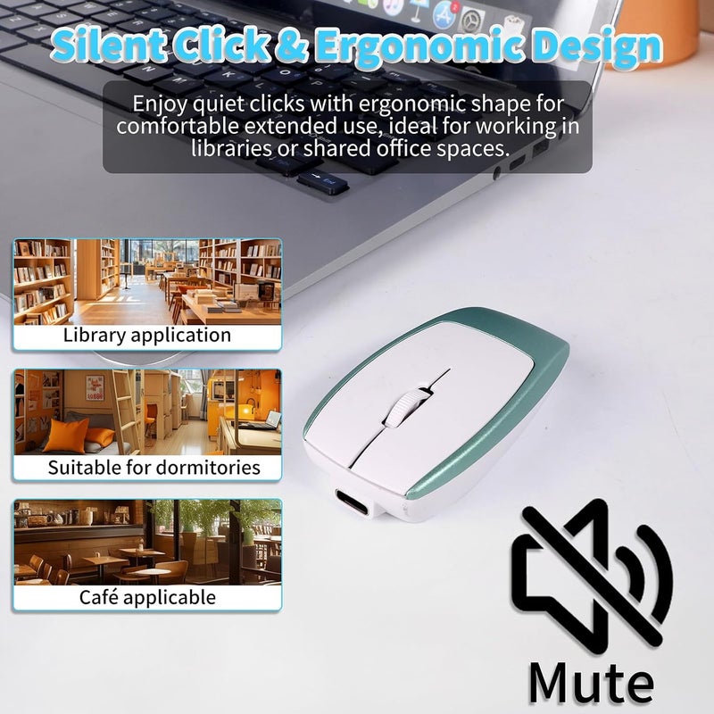 elec Space Mini Bluetooth Wireless Mouse with TF Card Reader, Rechargeable, Silent Click, Portable for Laptop, PC, Travel, Office & Home Use (Green) - Image 4