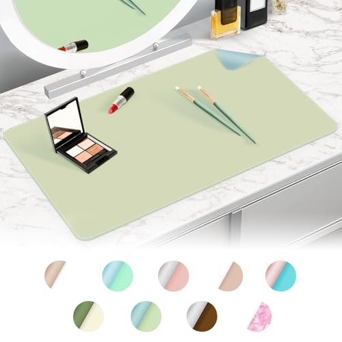 TOHONFOO Makeup Mat for Vanity to Protect Desk Top, Dual-Sided Makeup Mat, Easy to Clean Desk Pad - Waterproof and Oilproof Vanity Accessories, 23.6 x 11.8 in (Pink and Silver) - Image 1