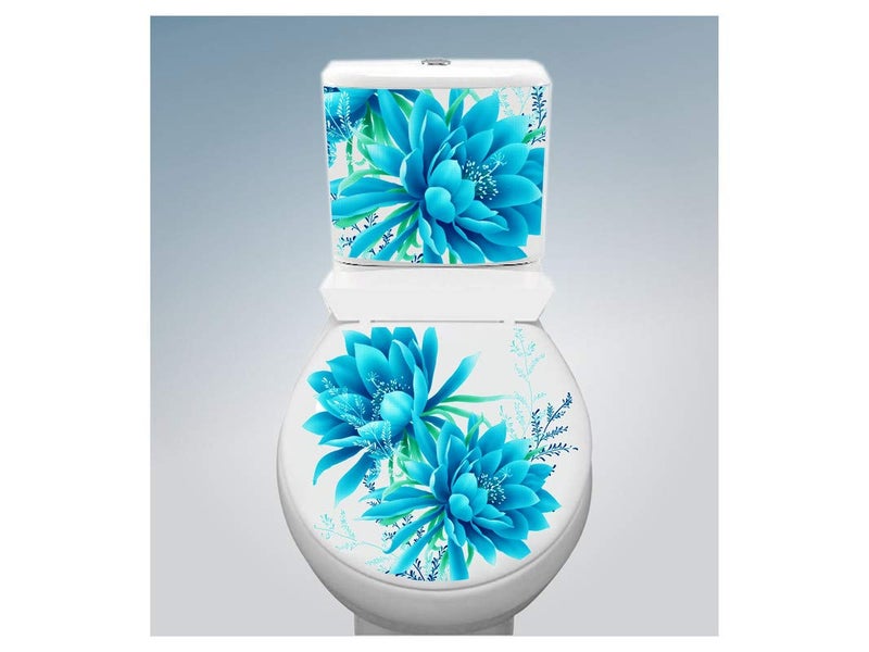 DivineDesigns Divine Designs™ PVC Vinyl Self-Adhesive Blue Leaves and Flowers Toilet Seat Vinyl Sticker for Living Room, Bedroom, Office Wall Decoration (13 X 15 INCH) Pack 1 - Image 3