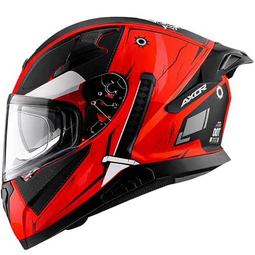 Axor Apex Marvel Deadpool ISI ECE DOT Certified Full Face Dual Visor Helmet for Men and Women Dull Red Black-L - Image 1
