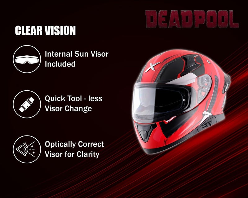 Axor Apex Marvel Deadpool ISI ECE DOT Certified Full Face Dual Visor Helmet for Men and Women Dull Red Black-L - Image 4
