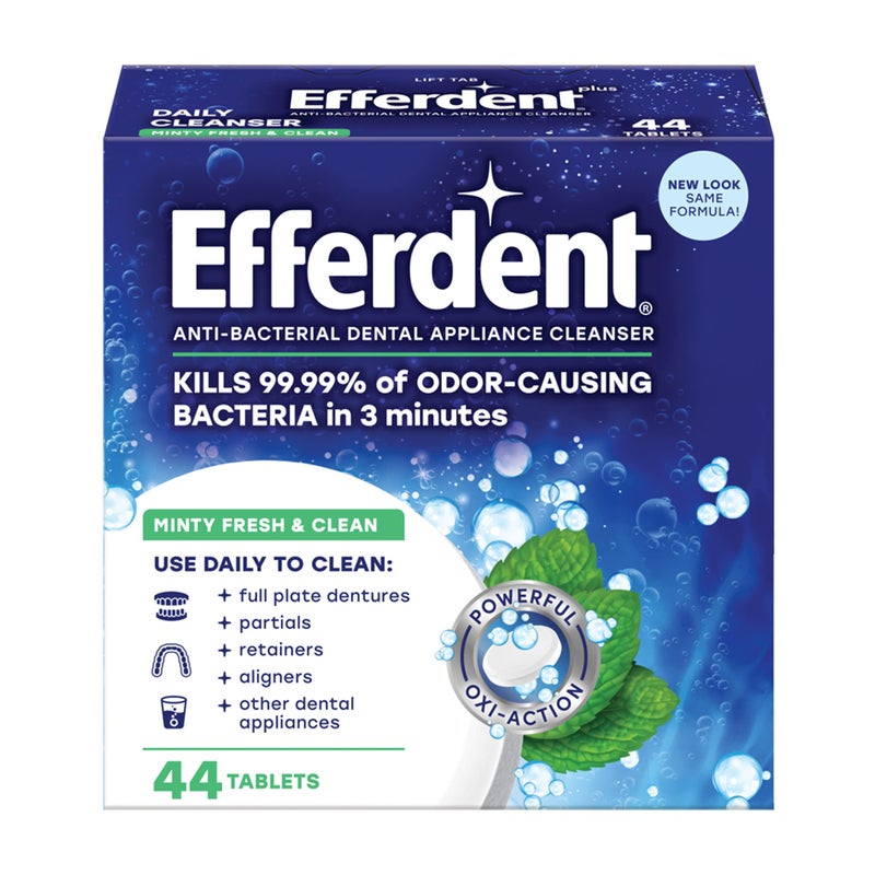 Efferdent Denture Cleaner Minty Fresh Clean Retainer Cleaning Tablets for Aligners Dentures and Dental Appliances 44 Count