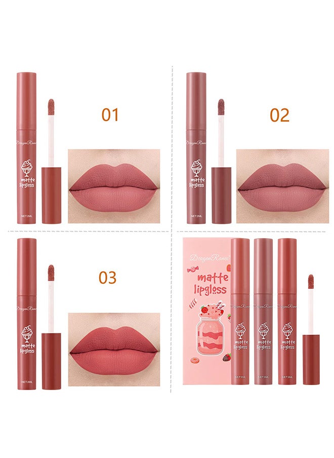 Dragon Ranee - 3Pcs Nude Matte Lipstick Set - Long-Lasting Waterproof Lipsticks Non-Stick Cup Not Fade Lip Gloss - Smooth Crayon Lip Stain Set Lip Makeup Liquid Lipstick for Women - Image 1