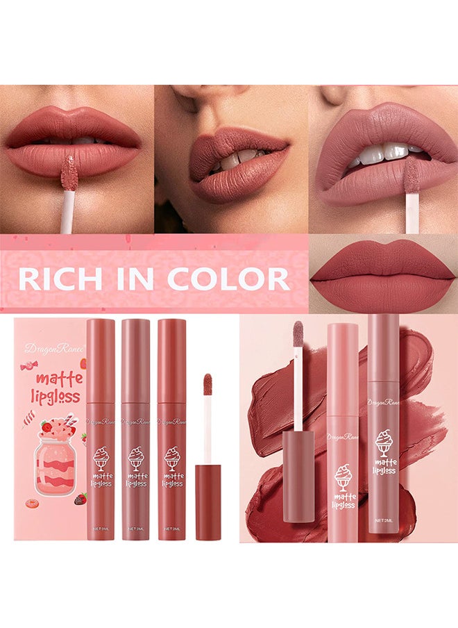 Dragon Ranee - 3Pcs Nude Matte Lipstick Set - Long-Lasting Waterproof Lipsticks Non-Stick Cup Not Fade Lip Gloss - Smooth Crayon Lip Stain Set Lip Makeup Liquid Lipstick for Women - Image 1
