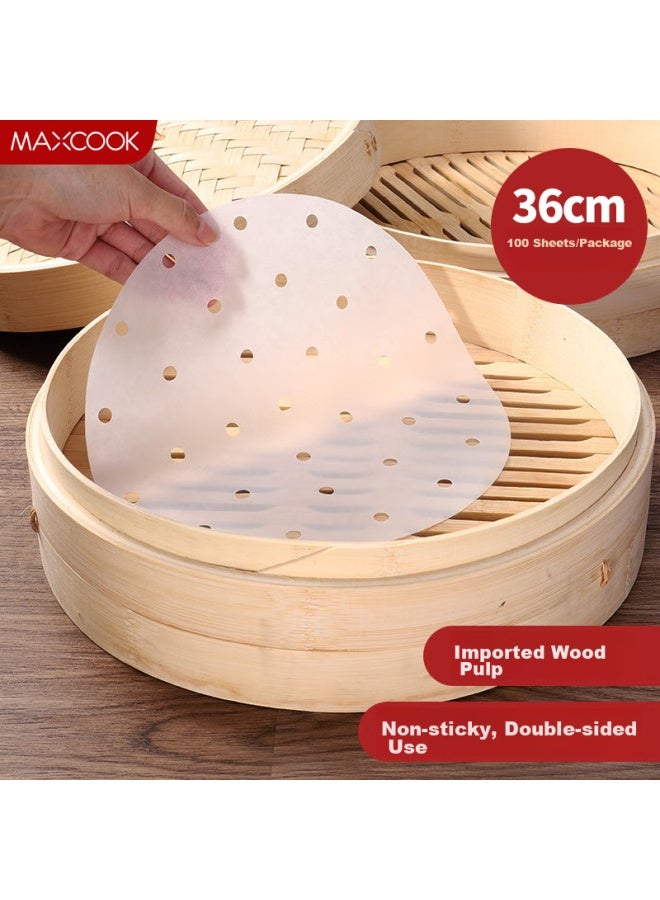 MAX COOK Maxcook Steamer Paper, Dumpling Liner, Steamed Bun Paper, Steamer Rack Paper, Disposable, 100 Sheets, Diameter 36cm, Mcpj3638 - Image 1