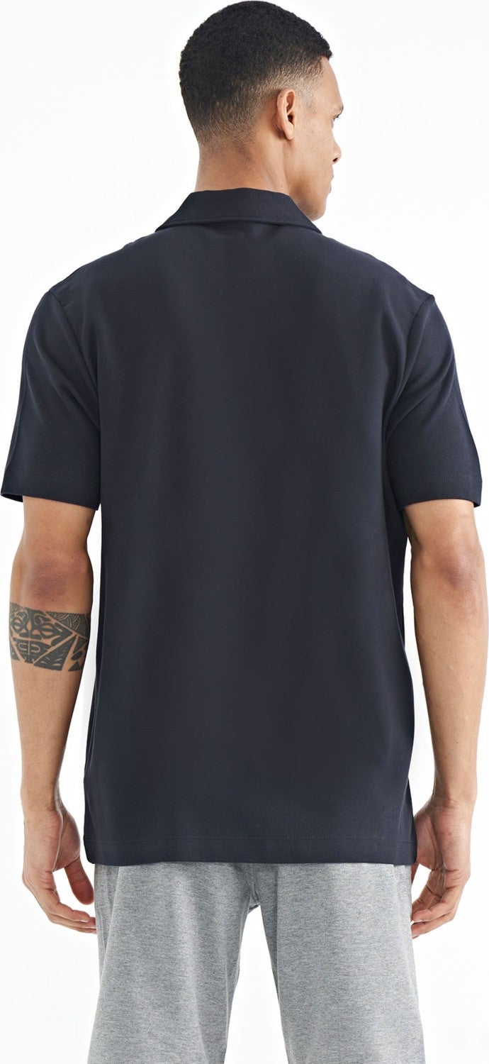 Tommy Life Navy Blue Text Printed Standard Form Polo Collar Men's T-Shirt - 88236  - Image 5