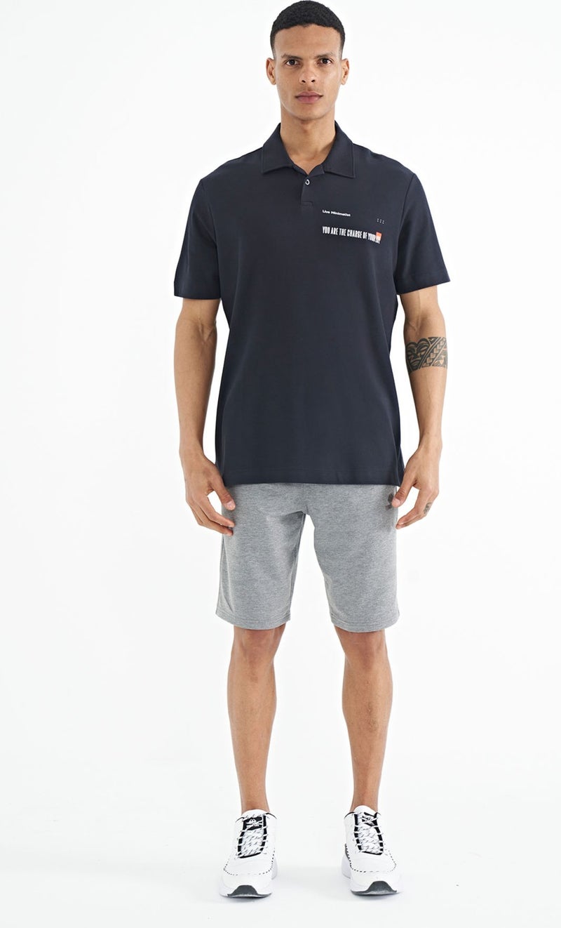 Tommy Life Navy Blue Text Printed Standard Form Polo Collar Men's T-Shirt - 88236  - Image 2