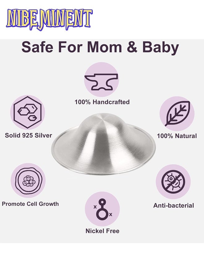 NIBEMINENT أكواب رضاعة فضة 925 بتصميم مثقوب وقابل للتنفس، غطاء حلمة فضة 925 ضروري للرضاعة، درع حلمة فضية للرضاعة للمواليد الجدد، دروع حلمة معدنية، حجم عادي - Image 5