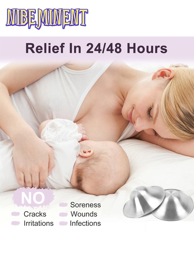 NIBEMINENT أكواب رضاعة فضة 925 بتصميم مثقوب وقابل للتنفس، غطاء حلمة فضة 925 ضروري للرضاعة، درع حلمة فضية للرضاعة للمواليد الجدد، دروع حلمة معدنية، حجم عادي - Image 3