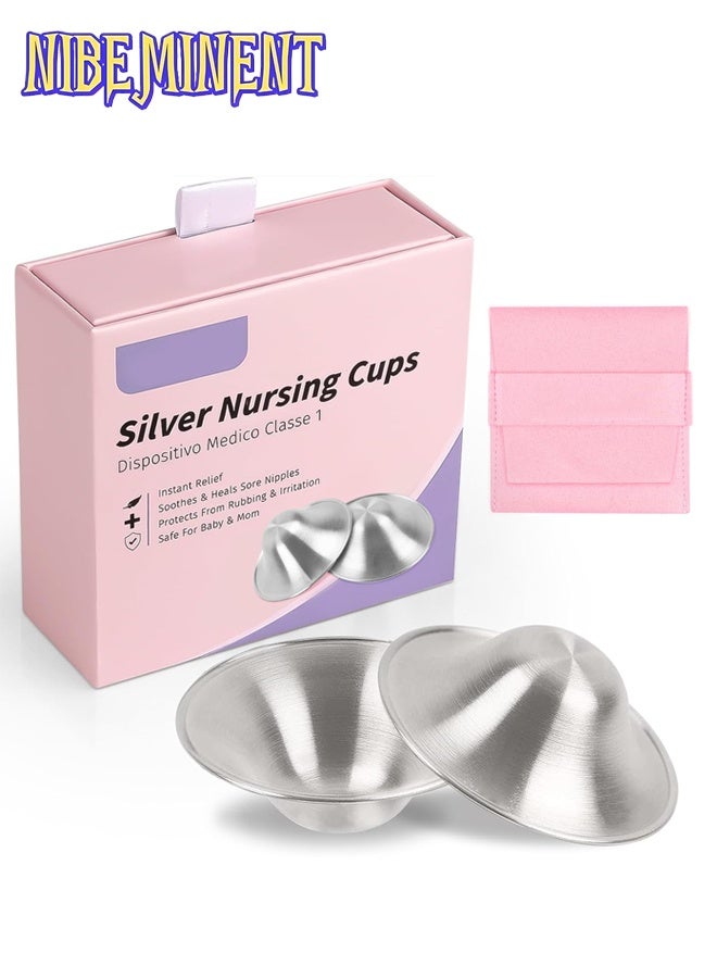 NIBEMINENT أكواب رضاعة فضة 925 بتصميم مثقوب وقابل للتنفس، غطاء حلمة فضة 925 ضروري للرضاعة، درع حلمة فضية للرضاعة للمواليد الجدد، دروع حلمة معدنية، حجم عادي - Image 1