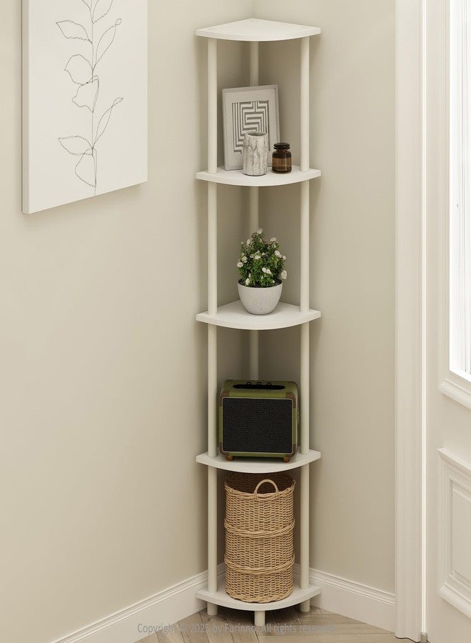 Furinno Turn-N-Tube 5-Tier Corner Display Shelf, Multifunctional Shelving System, White/White - Image 3
